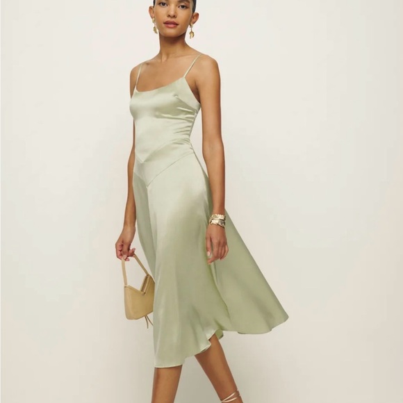 Reformation Light Green Silk Dress - Picture 4 of 5